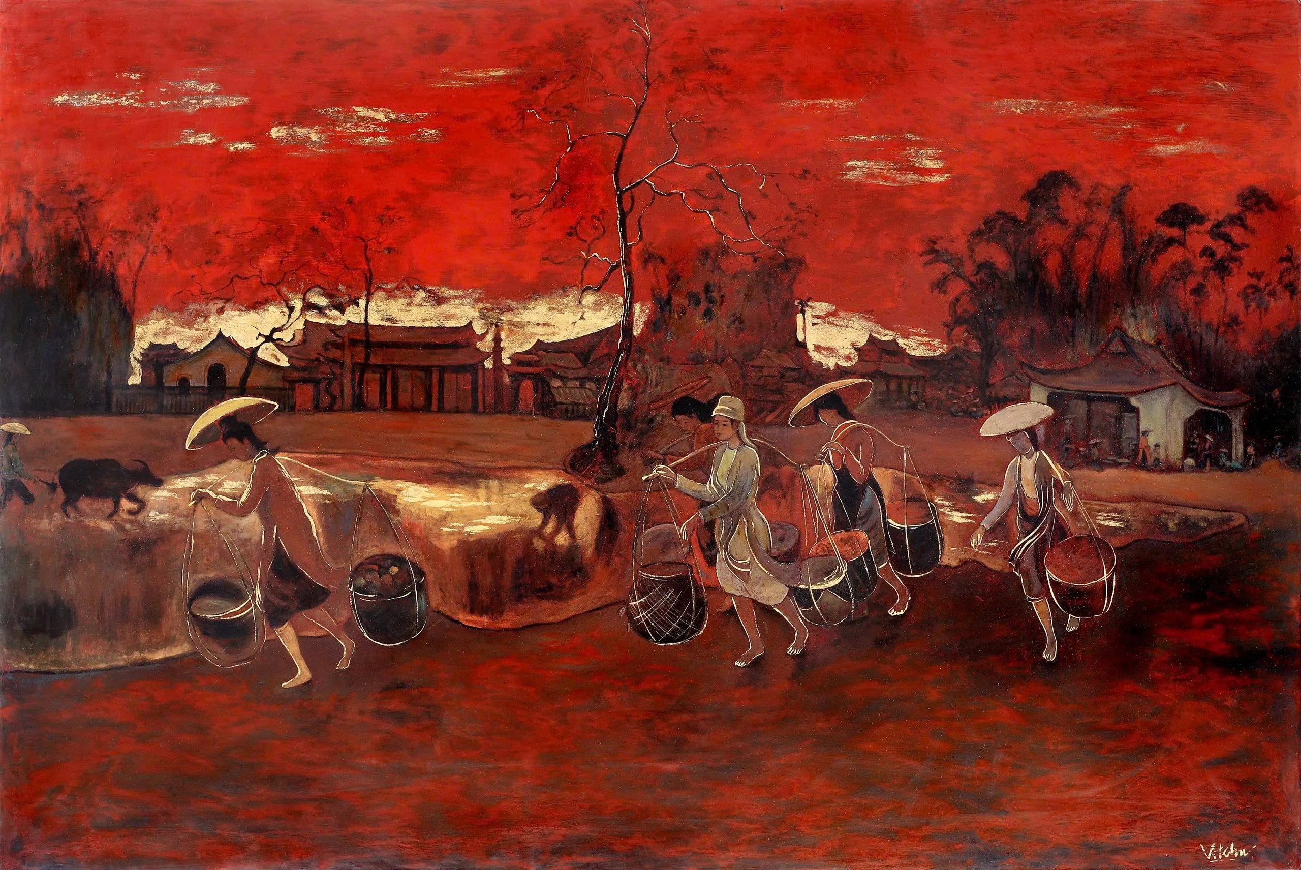 Chợ quê chiều đỏ