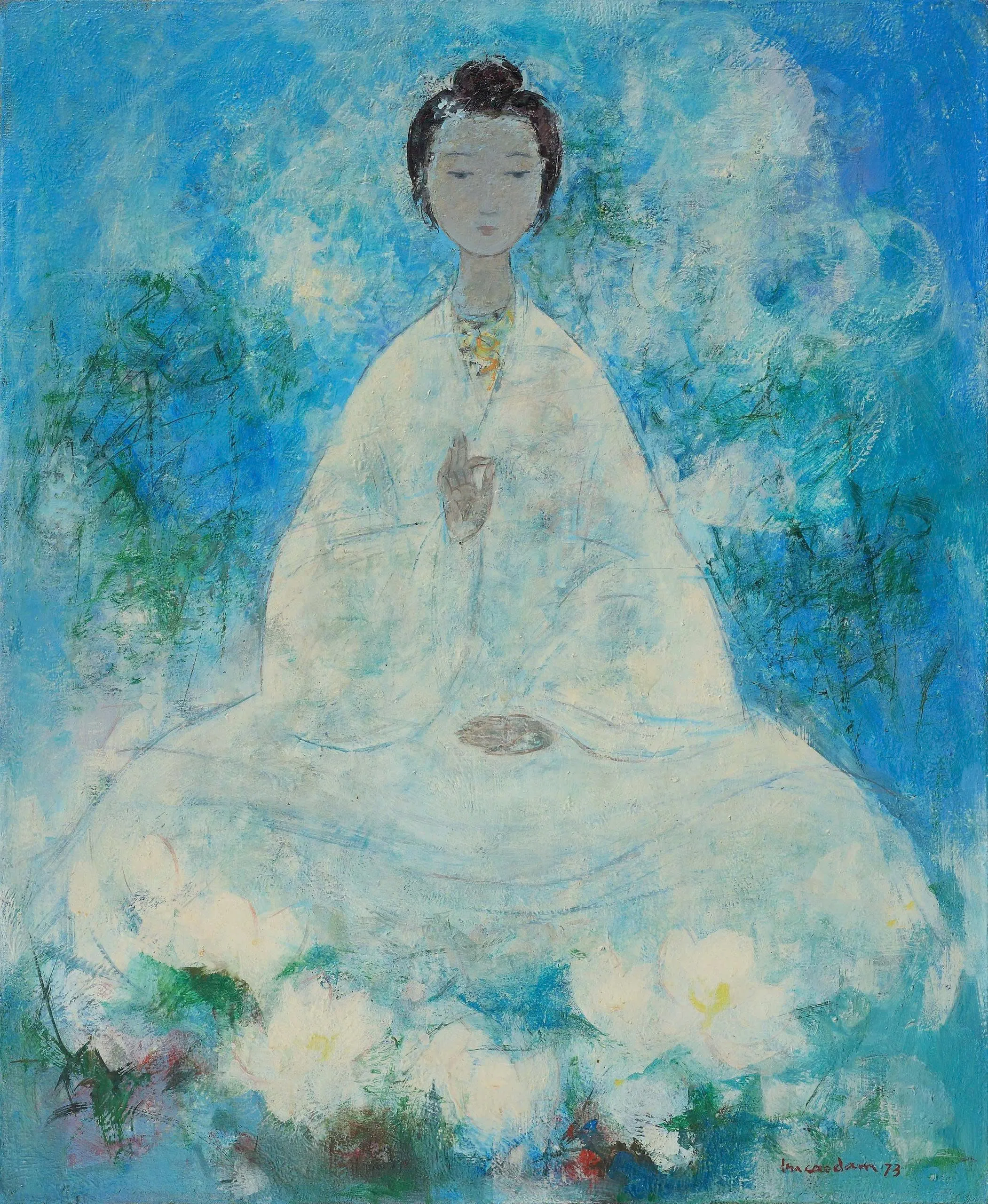 Thiếu nữ và hoa sen trắng